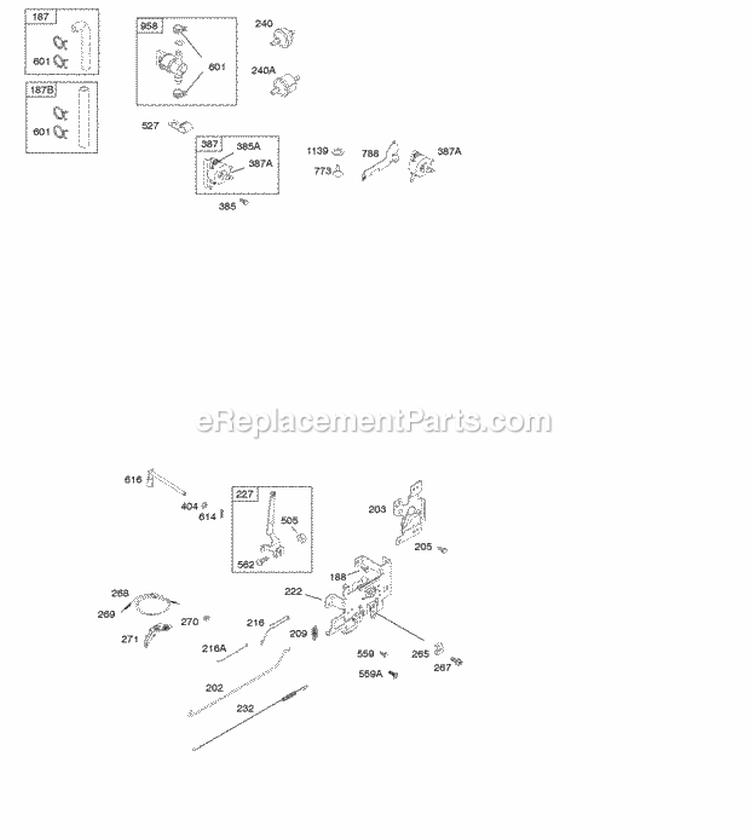Controls Fuel Supply Governor Spring Diagram and Parts List for  Briggs and Stratton Engine